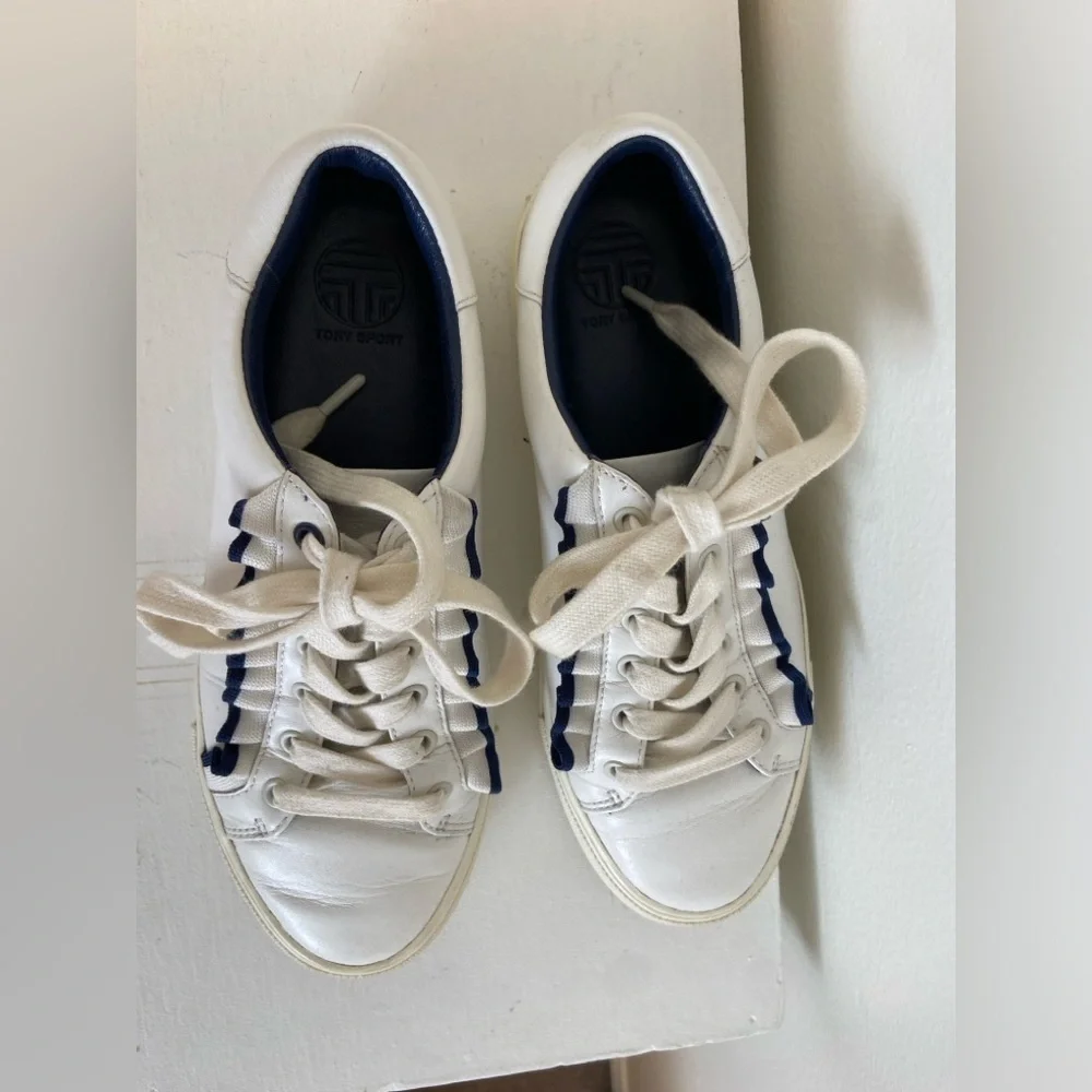 Tory Burch Sport White Ruffle Sneakers Size 6.5